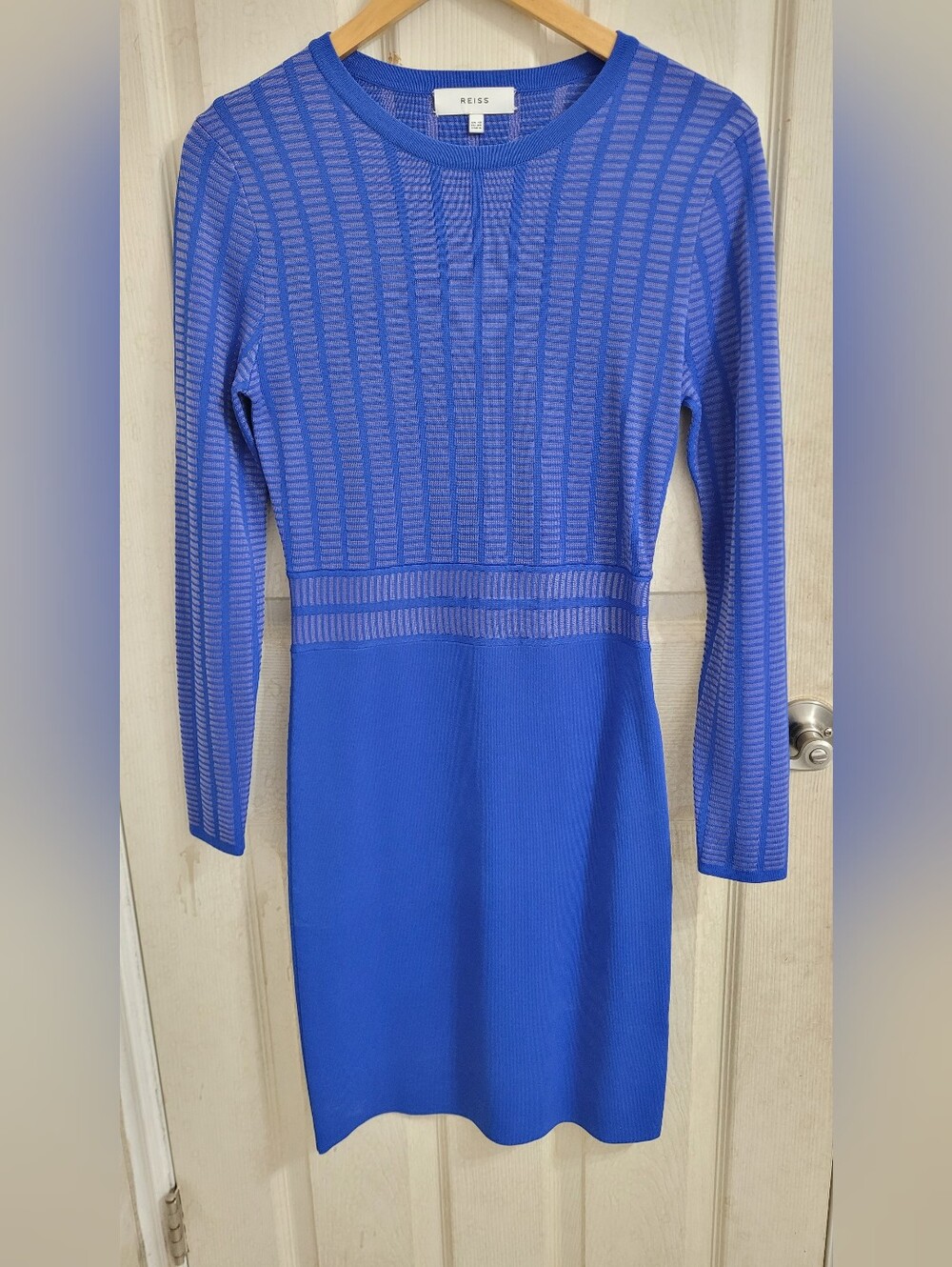Reiss Cobalt Ribbed Long Sleeve Sheath Dress